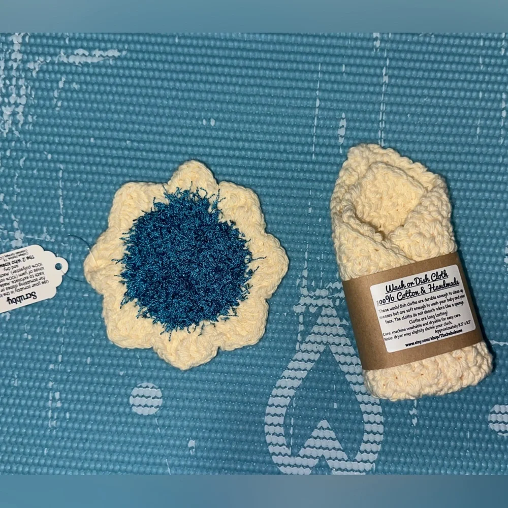 Solid Apricot and Royal Blue Handmade Cotton Multi Use Washcloth Set